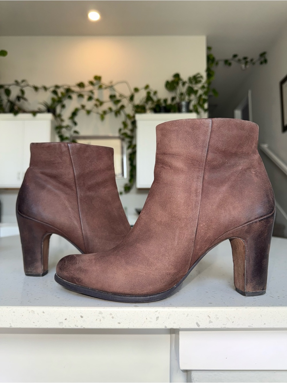 Womens Brown Suede Ankle Boots - Classic Heeled Bootie